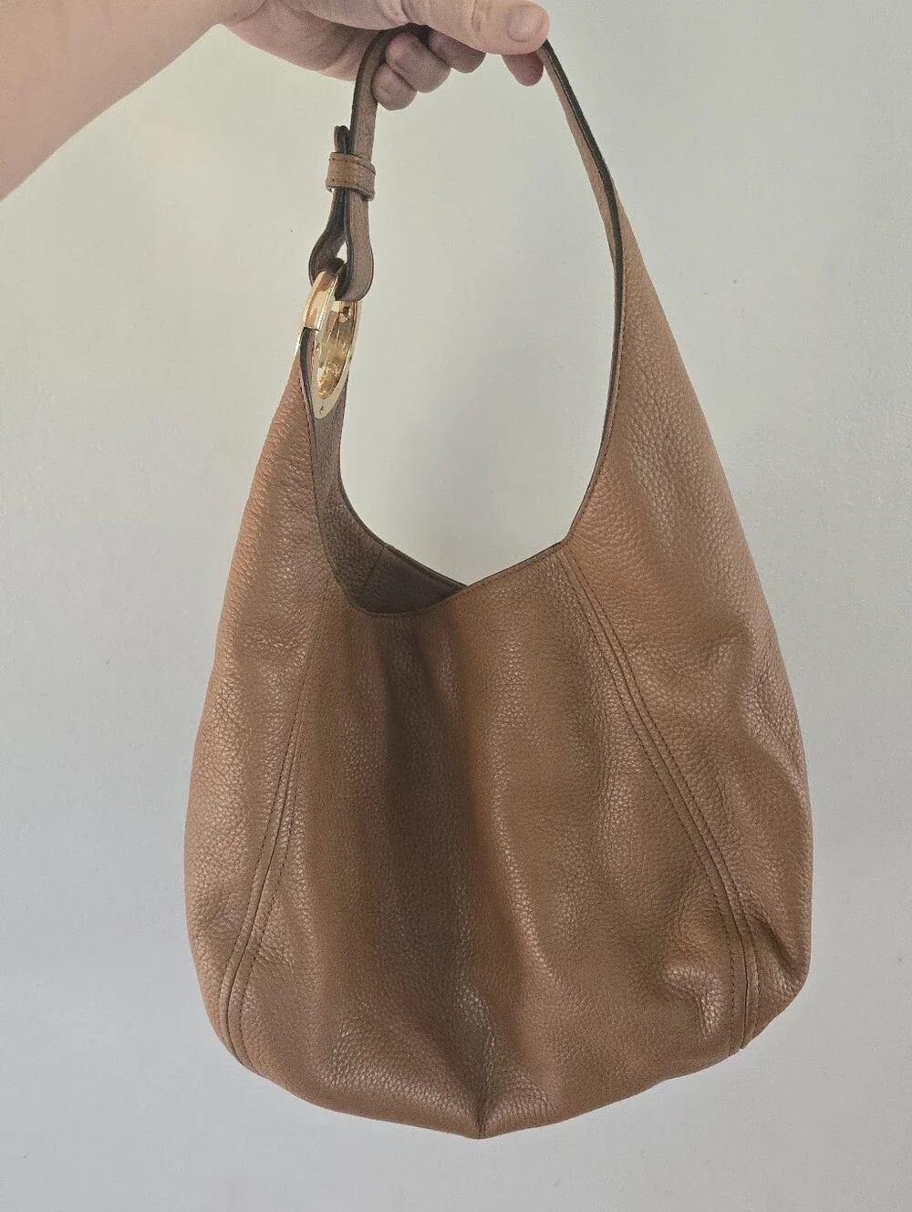 Michael Kors Tan Pebbled Leather Hobo with Gold Logo Charm